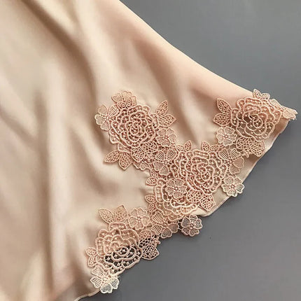 Abito da notte sexy in raso di seta da donna Camicie da notte senza maniche Camicia da notte con scollo a V Camicia da notte Indumenti da notte in pizzo Indumenti da notte per le donne Top da notte