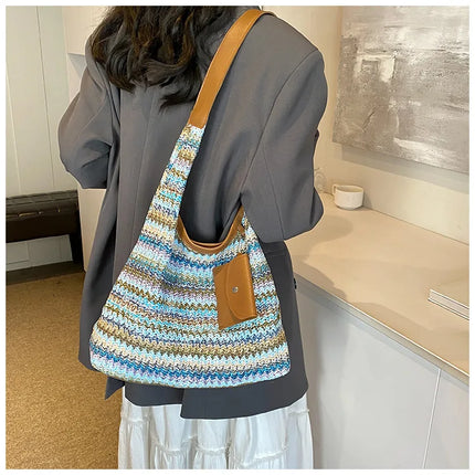 Hand-Woven Large Capacity Tote Bag for Women, Fashionable Commuter Bag, INS Style, Beach Bag for Daily Travel
