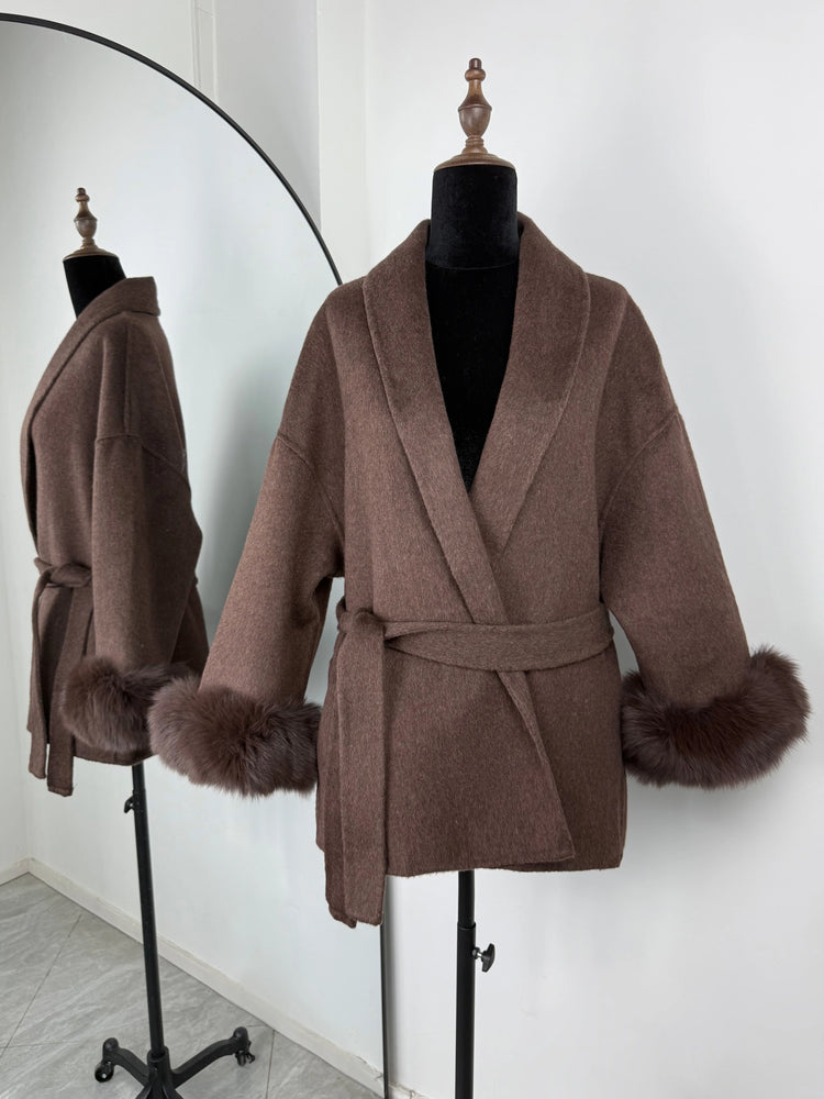 TARUXY Fox Fur Woolen Long Coats Women's Office Lady Removable Elegant Coat Double-sided Wool Overcoat 2025 New Cardigan Jacket