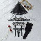 Tornova Erotic Underwear Fashionable See-through Veil with Floral Embroidery Slim-fitting Sexy Hot Underwear Split Five-pieceset