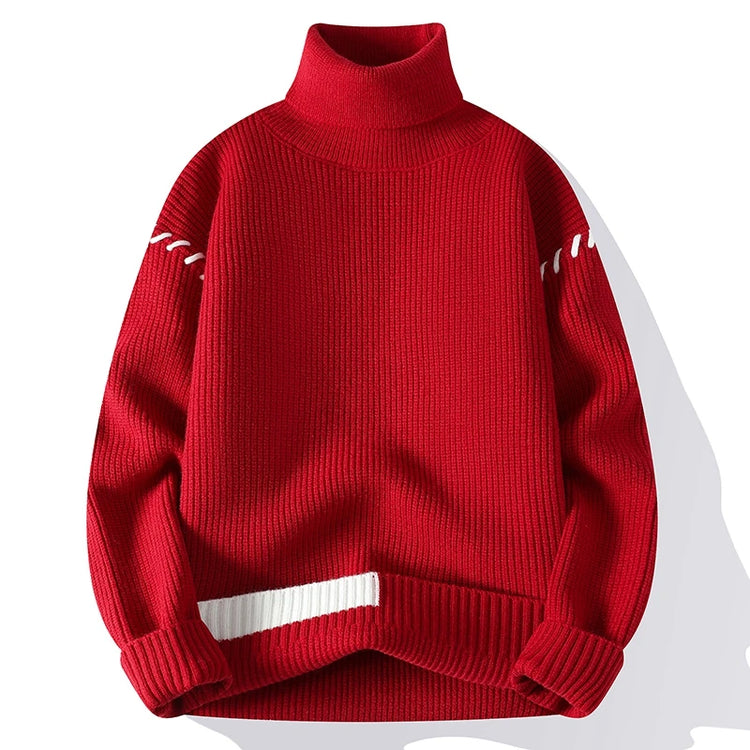 New Fashion Youthful Vitality Mens Turtleneck Sweater Autumn Winter Loose Casual Knitted Pullovers Men Warm Patchwork Knitwear