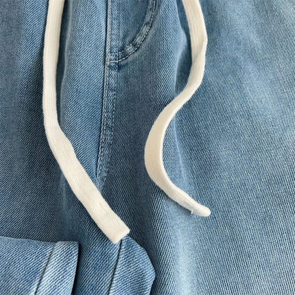 Jeans lavati curvi di seta pantaloni estivi in Denim a gamba larga larghi a vita alta da donna