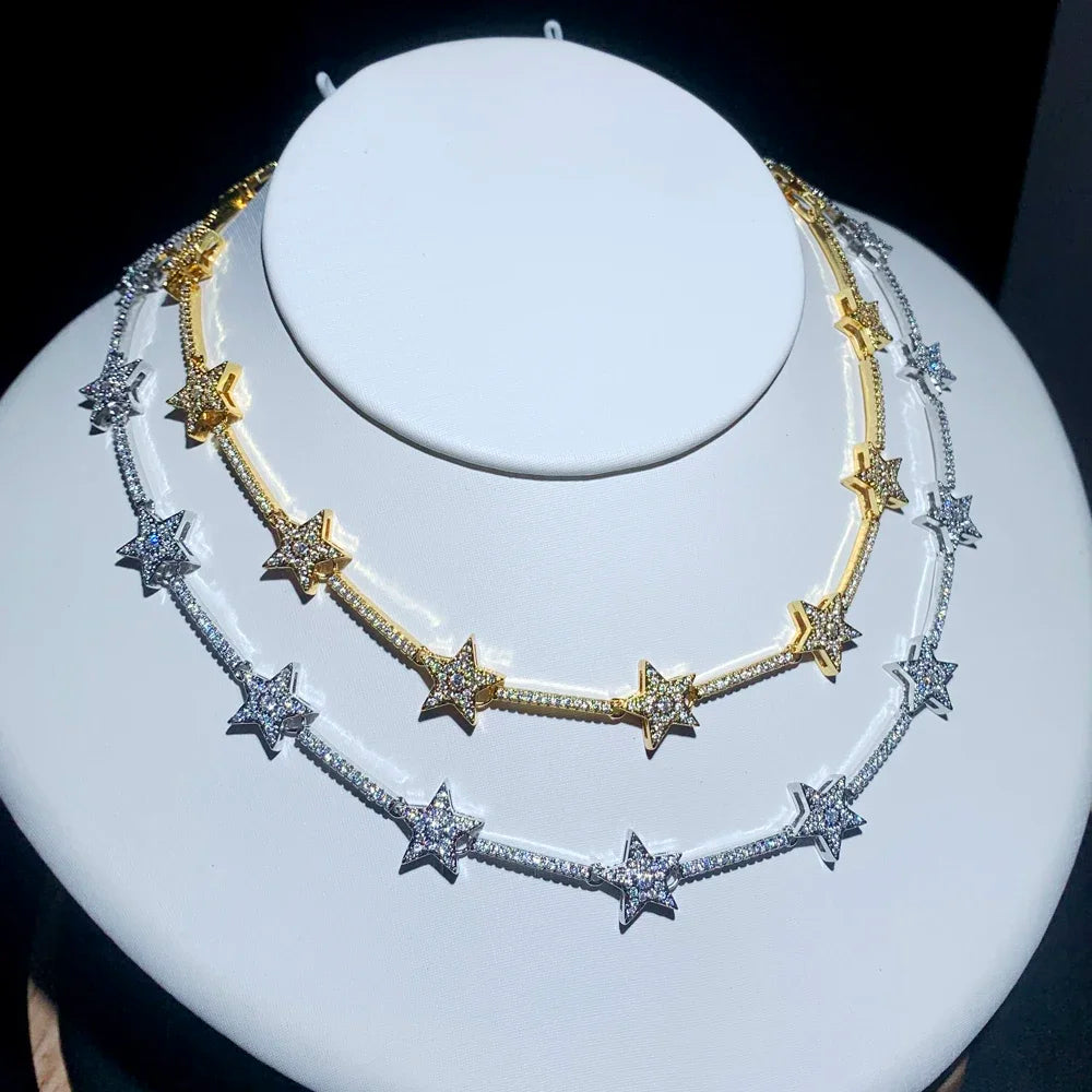 2025 Micro pavimentato 5A Cubic Zirconia CZ Stella geometrica Northstar Fascino Catena da tennis Collana girocollo Gioielli da donna di lusso Regalo