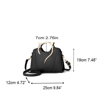 Cat Shaped Handle Women Handbag Trendy And Fashionable, Solid Color, Simple And Casual Crossbody Shoulder Shell Bag PlatiNum