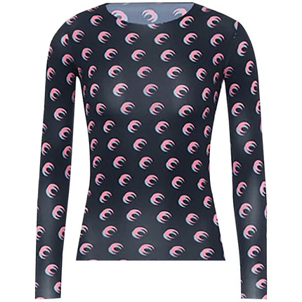 Nuova Maglietta Donna in Rete Stampata, Moda Primavera-Autunno, Casual a Maniche Lunghe, Protezione Solare, Strato Interno in Seta Ghiacciata