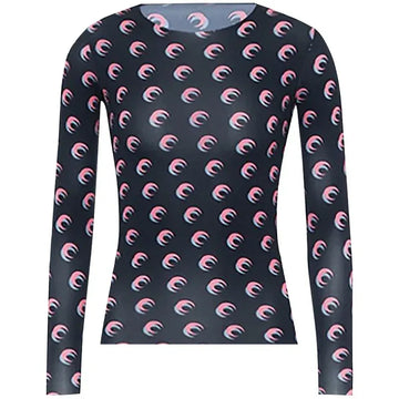 Nuova Maglietta Donna in Rete Stampata, Moda Primavera-Autunno, Casual a Maniche Lunghe, Protezione Solare, Strato Interno in Seta Ghiacciata