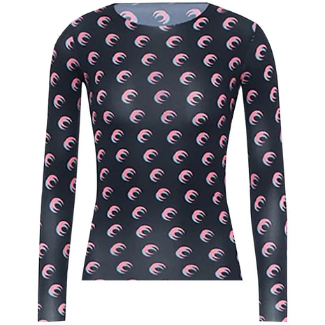 Nuova Maglietta Donna in Rete Stampata, Moda Primavera-Autunno, Casual a Maniche Lunghe, Protezione Solare, Strato Interno in Seta Ghiacciata