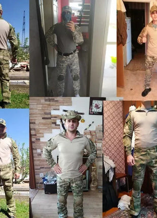 Woodland Tactical Unifirm Mens Sets Outdoor Hunting Training Suits Combat Shirts Ripstop Pants Workwear Clothes Wear-resisting PlatiNum