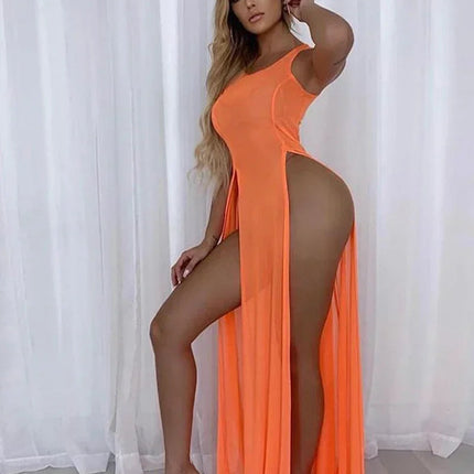 Copricostume Estivo da Donna, Abito da Spiaggia Sexy in Rete Trasparente, Vestito Lungo Senza Maniche con Spalline platinumshop