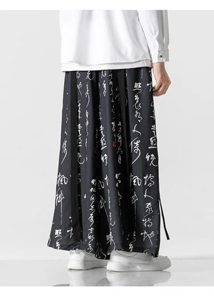 Pantaloni a gamba larga da uomo Ukiyo-e Stampa Pantaloni larghi in vita elastica Uomo Streetwear Giappone Samurai Pantaloni casual Pantaloni lunghi vintage