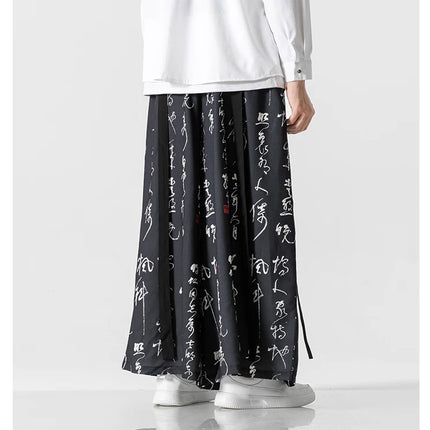Pantaloni a gamba larga da uomo Ukiyo-e Stampa Pantaloni larghi in vita elastica Uomo Streetwear Giappone Samurai Pantaloni casual Pantaloni lunghi vintage