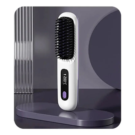 Electric Lcd USB Ceramic Heated Straight Hair Comb, Wireless Portable Negative Ion Styling Tool, Rechargeable Straightening Brush