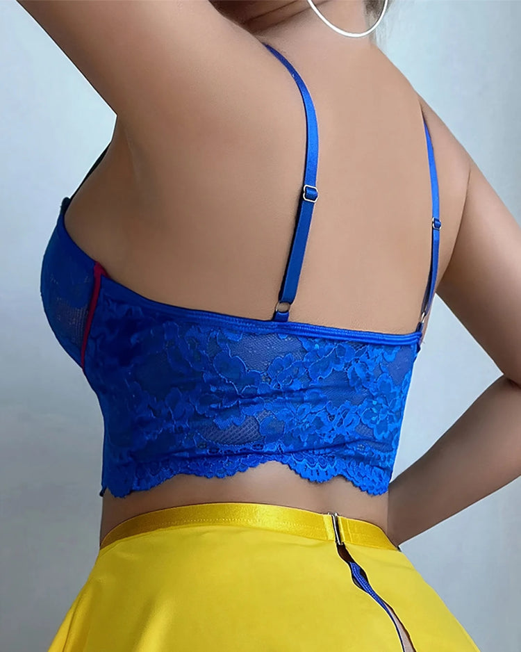 Ellolace Halloween Women's Lingerie Sets Snow White Princess Cosplay Bra Thong Skirt 3PC Leg Circles Dopamine Roleplay Costume