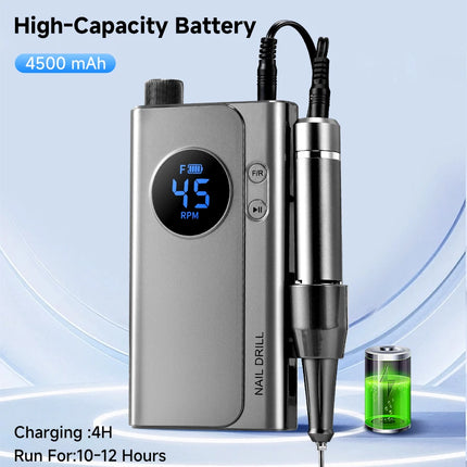 Professional Nail Drill 45000 RPM: Portable Diamond Nail Drill Kit Rechargeable 4500 MAh Battery Electric Nail File For Thick Acrylic Nails With Ceramic Nail Drill Bits Sanding Bands Nail Tech Salon&Home Use For All Festival