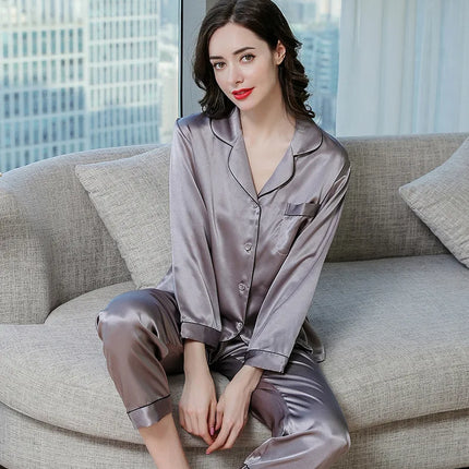 Pigiama di seta di gelso 100% donna estate inverno primavera a maniche lunghe in due pezzi coppia servizio a domicilio pigiama di seta per signora