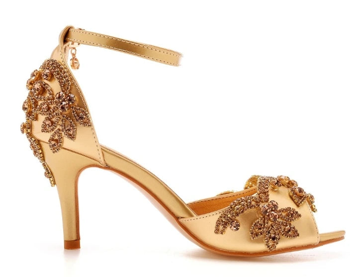 Sandali da donna di qualità femminile strass PU 7CM tacchi sottili cinturino con fibbia scarpe da donna in stile coreano vestito blu cielo maturo