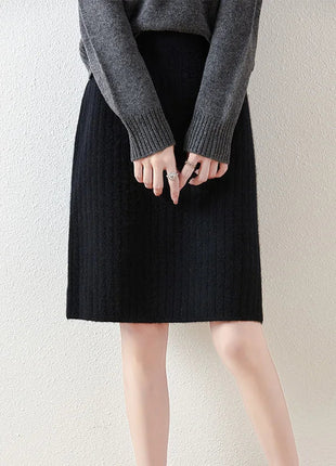 100% Wool Drawstring Skirt For Women's Autumn Winter Solid Color Slim Fit Elastic UltraShort Mini Waist Knitted Skirt PlatiNum