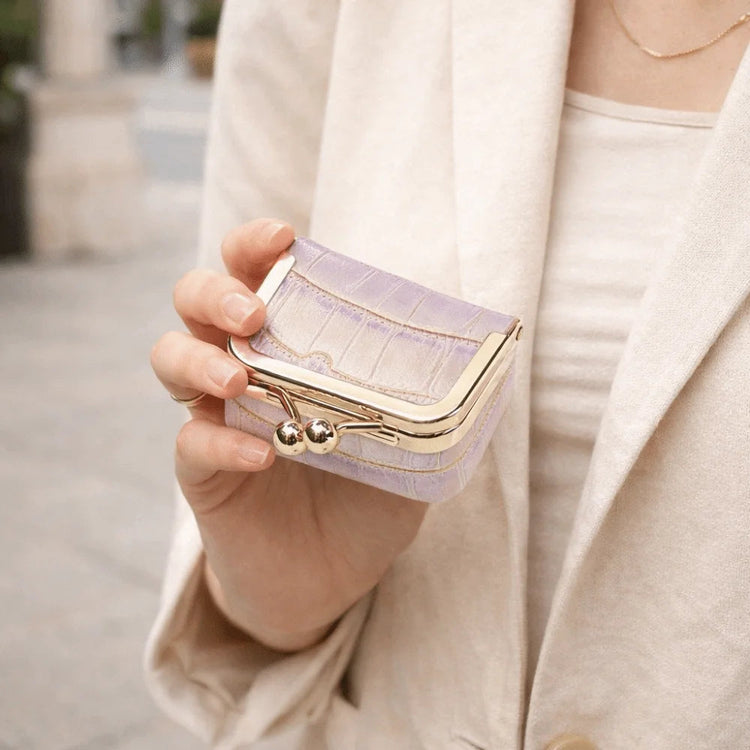Crocodile Patterned Kiss Lock Coin Purse Square Genuine Leather Leather Jewelry Bag Mini Multifunctional Small Item Bag Storage PlatiNum