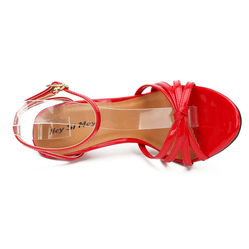 New Oversized Women's Shoes Fake Women's Cross Dressing Fun Shoes large-size 37-48 Thin high heels 13cm lace up women's sandals