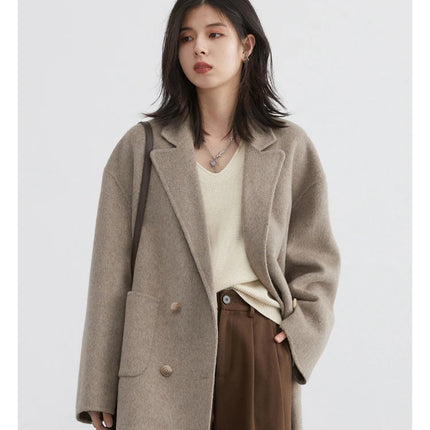 CHIC VEN Women's Woolen Coats Loose Casual Double Breasted Retro Double-sided Jacket Office Lady Outerwear Autumn Winter 2026