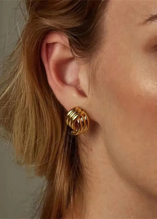 Orecchini a Perno Geometrici a Forma di C Multistrato Placcati in Oro 18K, Antiruggine, in Acciaio Inossidabile per Donne platinumshop