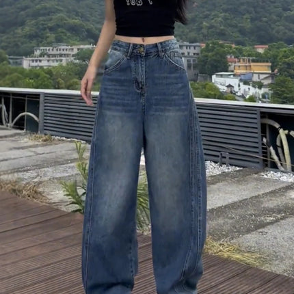 Jeans a gamba larga a vita alta Pantaloni in denim sottile da donna Jeans larghi dritti a figura intera taglie forti Sle casual