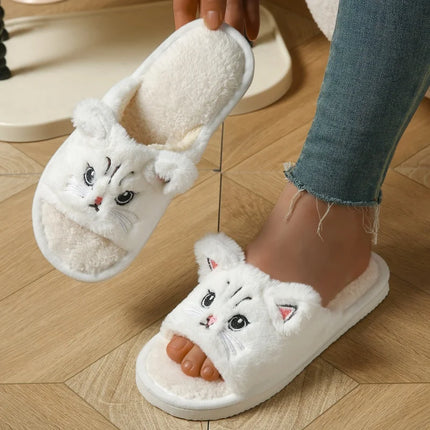 Cute Cat Plush Flip Flops For Women Men Warm Fuzzy Thong Slippers Cartoon Animal Indoor House Slippers Soft Thick EVA Sandals