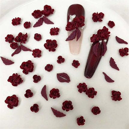 Delicate Dark Red Brown White Rose Flower Leaf Lily Tender Camellia Nail Charms Art Resin Decorations Manicure Tools Accessories