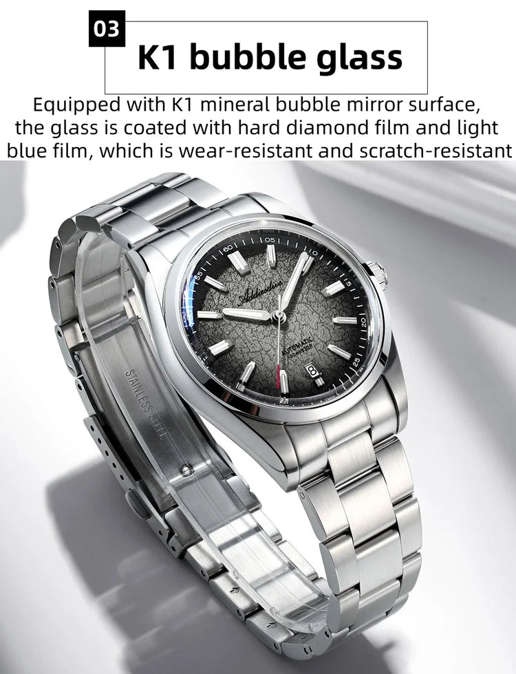 ADDIESDIVE New Men's Watches Mechanical 39mm Bubble Glass Stainless Steel Luminous Luxury Watch 100m Waterproof Automatic Watch