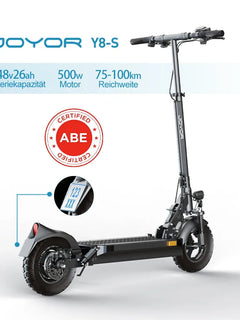 Monopattino Elettrico JOYOR Y8-S per Adulti, 500W 48V26Ah, 25km/h, Ruote da 10 Pollici, Pieghevole, Magazzino in Germania, Certificato CE ABE