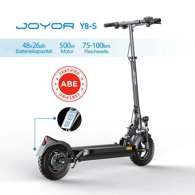Monopattino Elettrico JOYOR Y8-S per Adulti, 500W 48V26Ah, 25km/h, Ruote da 10 Pollici, Pieghevole, Magazzino in Germania, Certificato CE ABE
