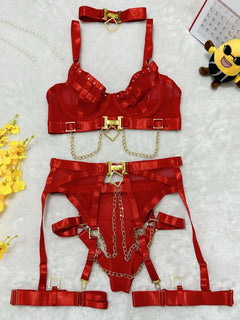 Toucheart Erotic Underwear Mesh See-through Patchwork Metal Chain Hot Girls Sexy Seductive Coquette Nightclub Party Dance Suit
