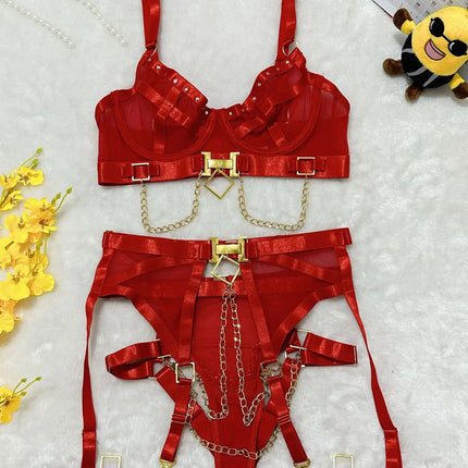 Toucheart Erotic Underwear Mesh See-through Patchwork Metal Chain Hot Girls Sexy Seductive Coquette Nightclub Party Dance Suit