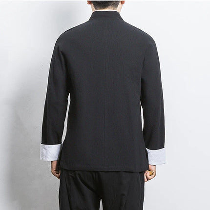 Camicie a maniche lunghe da uomo Ricamo tradizionale in cotone e lino Casual Tang Suit Cardigan da uomo Camicette Kung Fu retrò stile cinese da uomo
