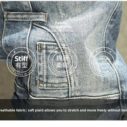2025 Spring Autumn Korean Luxury Clothing New Cargo Brand Tooling Jeans Men's Slim High Street Men's Splicing Patch Trousers PlatiNum