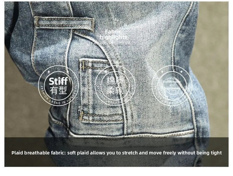 2025 Spring Autumn Korean Luxury Clothing New Cargo Brand Tooling Jeans Men's Slim High Street Men's Splicing Patch Trousers PlatiNum