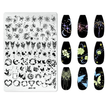 Flowers Love Nail Stamping Newspaper Splice Theme Irregular Stamping Plates Letter Nail Art Printing Stencil Tool Big Size Tools
