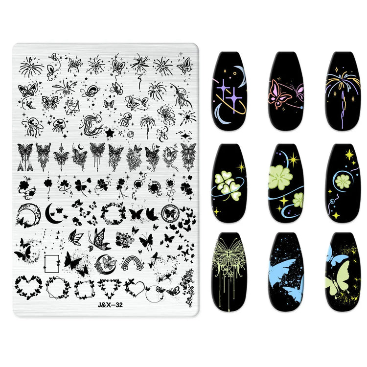 Flowers Love Nail Stamping Newspaper Splice Theme Irregular Stamping Plates Letter Nail Art Printing Stencil Tool Big Size Tools