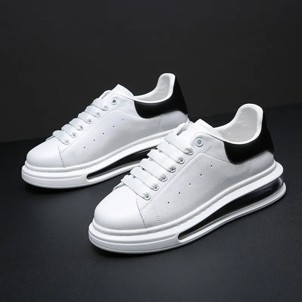 Korean street style men casual original leather shoes black white flats platform shoe comfort air cushion sneakers mans footwear