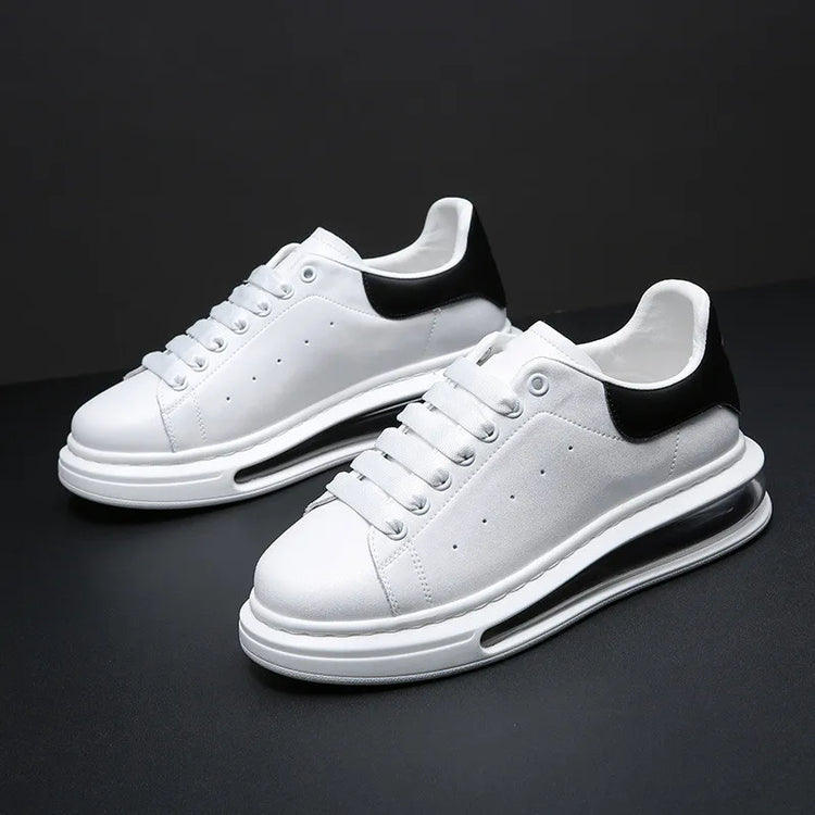 Korean street style men casual original leather shoes black white flats platform shoe comfort air cushion sneakers mans footwear