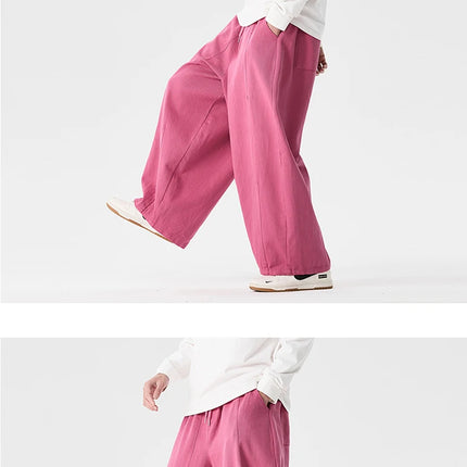 Pantaloni a gamba larga da uomo comodi da indossare Pantaloni casual Pantaloni Harun giapponesi Pantaloni sportivi con coulisse a lanterna da uomo Taglie forti