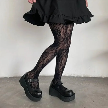 Calze di seta scavate a rete con ricamo floreale sexy da donna Collant a rete per pesci JK Collant Harajuku hipster colorato per ragazze fresche