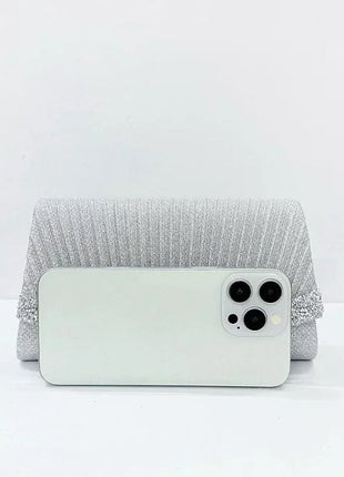 Borsa Clutch Plissettata con Strass, Pochette da Sera Scintillante con Cristalli, Elegante Borsetta da Donna per Cerimonie, Matrimoni e Feste Formali