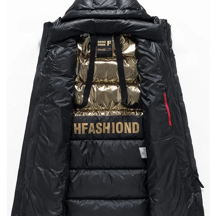 -30 ℃ Cold-proof Long Down Jacket Men's Light Luxury Black Gold Lightweight 95% Goose Down Jacket Unisex Winter Warm Hooded Coat PlatiNum