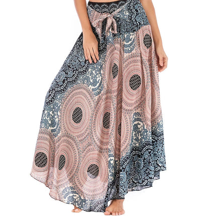 Boho Gonne Donna Rayon Beach Abito lungo Estate Bohemian Jupe Longue Femme Elastico in vita Stampa Fasciatura floreale Halter Hippie platinumshop