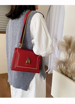 CGCBAG Luxury Brand Women Handbag 2024 New Retro Bee Female Shoulder Bag Simple High Quality Leather Designer Crossbody Bags PlatiNum