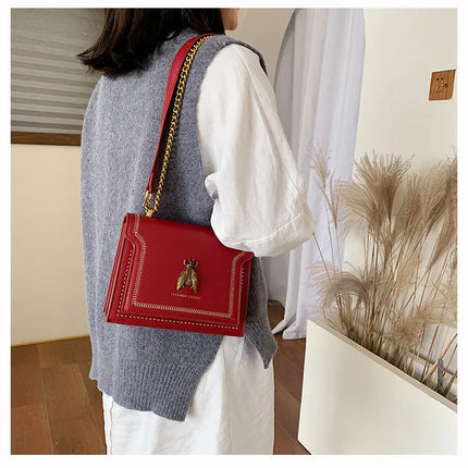 CGCBAG Luxury Brand Women Handbag 2024 New Retro Bee Female Shoulder Bag Simple High Quality Leather Designer Crossbody Bags PlatiNum