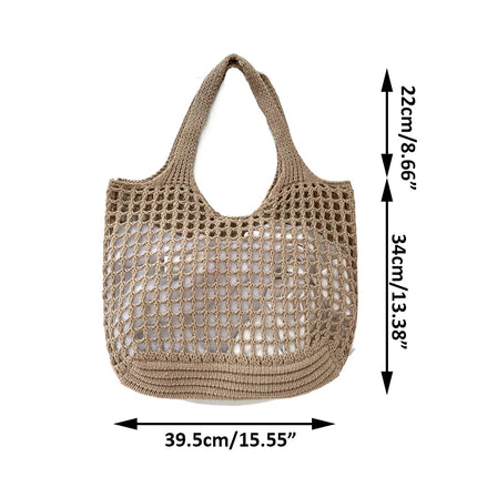 Women's Large Capacity Knitted Tote Bag Fashionable Summer Beach Bag Lightweight Casual Chic Hobo Top Handle Shoulder Bag