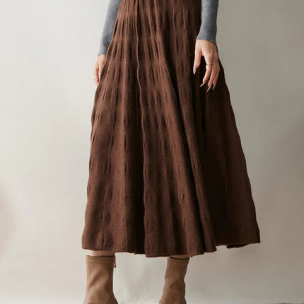 Women Cashmere Skirt A-Line Jacquard Elastic Waist Flared Skirt Autumn Winter 100% Cashmere Knitted Office Lady Curled Hem Dress PlatiNum