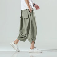 Pantaloncini Estivi da Uomo Stile Cinese Harajuku, Pantaloni Harem Oversize, Pantaloni Vintage Traspiranti a Tinta Unita, Lunghezza al Polpaccio